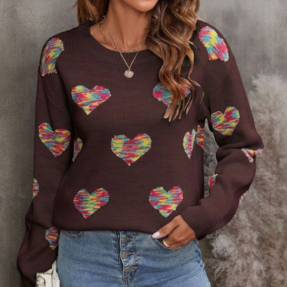 Amazon Essentials Sweaters - Multicolor Heart Pattern Sweater
